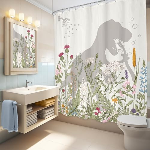 LGhtyro Dinosaur Wildflower Kids Shower Curtain Set 60x71 Inches