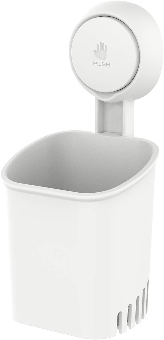 LEVERLOC Suction Cup Toothbrush Holder Wall Mount Drilling-Free White