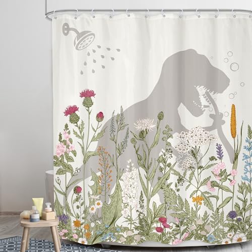 LGhtyro Dinosaur Wildflower Kids Shower Curtain Set 60x71 Inches