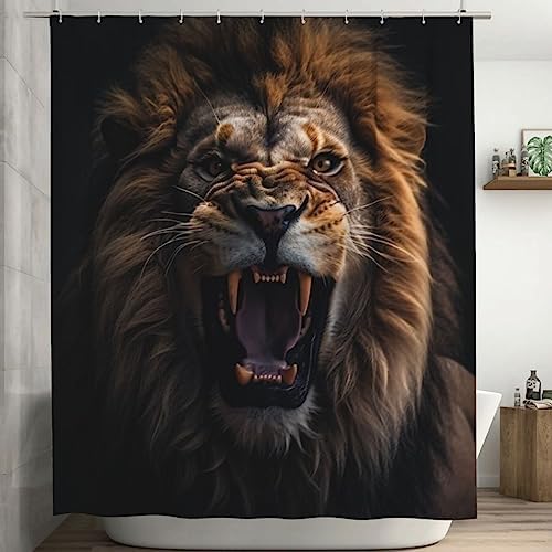 Lion Pattern Shower Curtain Set 72x72in with 12 Hooks