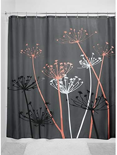 iDesign Thistle Fabric Shower Curtain Gray Coral