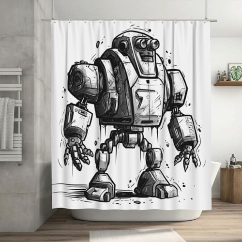 TIYAANDSY Cartoon Robot Shower Curtain Set