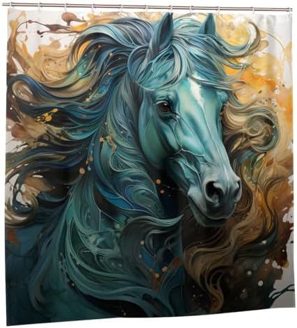 Green Horse Shower Curtain Set with 12 Hooks 72x72in