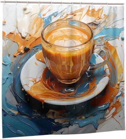 TIYAANDSY Coffee Cup Abstract Shower Curtain Set