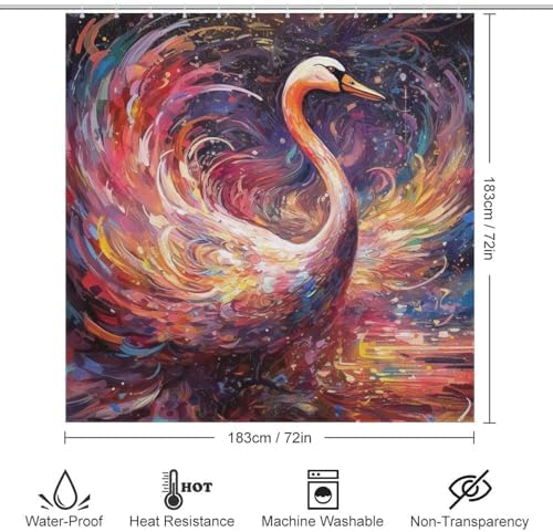 Red Swan Abstract Waterproof Shower Curtain Set with 12 Hooks