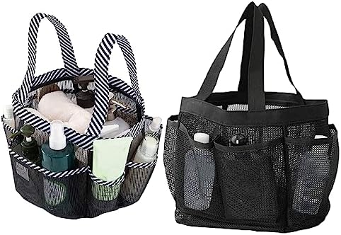 Mesh Shower Caddy with 8 Pockets Portable Black White