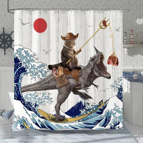 Fowocu Funny Cat Dinosaur Shower Curtain 78 Inch