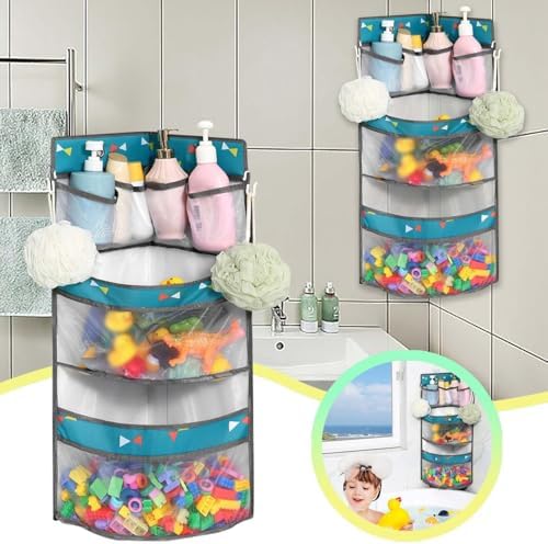Bathroom Organizer with Toy Holder and Shower Caddy Blue
