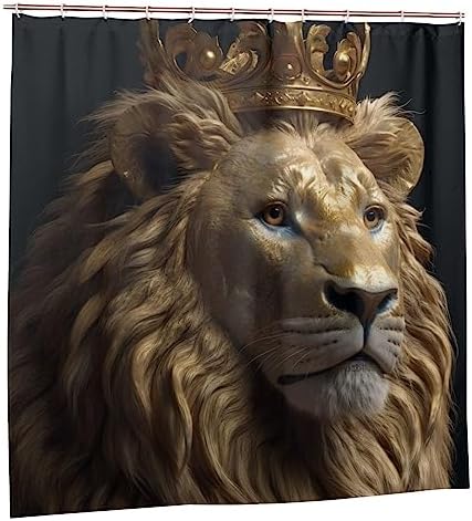 TIYAANDSY Gold Lion Shower Curtain Set 72x72in