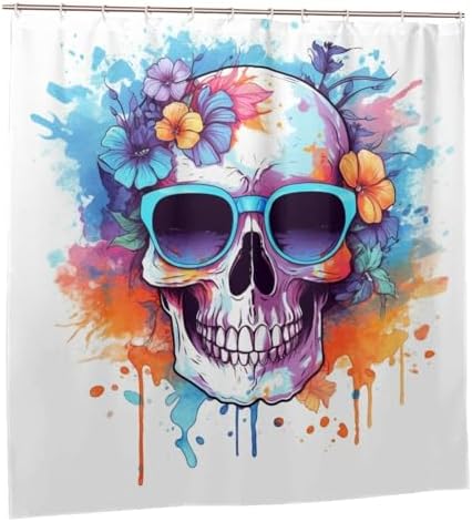 Boho Blue Flower Shower Curtain Set with 12 Hooks 1
