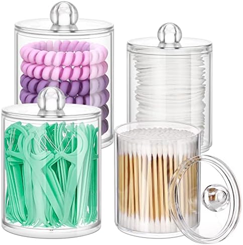 MEFAN Qtip Holder Dispenser 4 Pack Clear Plastic Jars