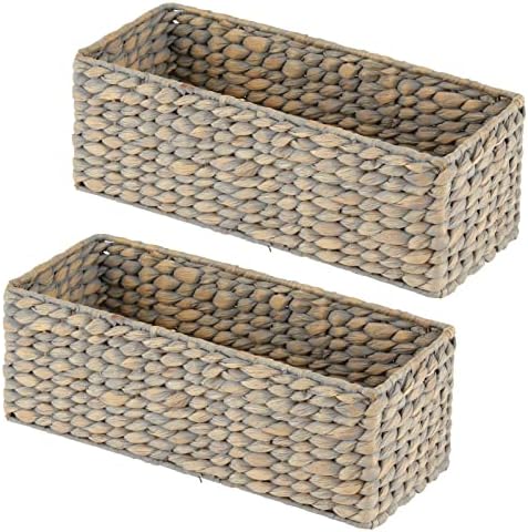 mDesign Woven Hyacinth Toilet Paper Holder - 2 Pack Gray
