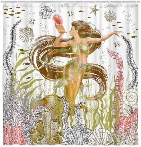 Coveimes Mermaid Shower Curtain Set with 12 Hooks 1