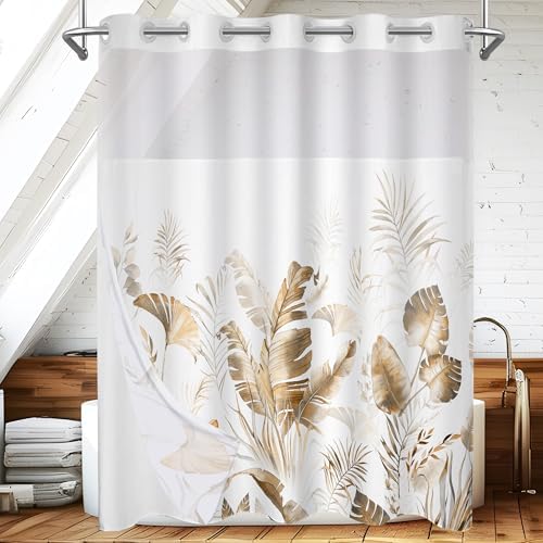 Boho Tropical Shower Curtain Set with Liner Brown Tan 71x74
