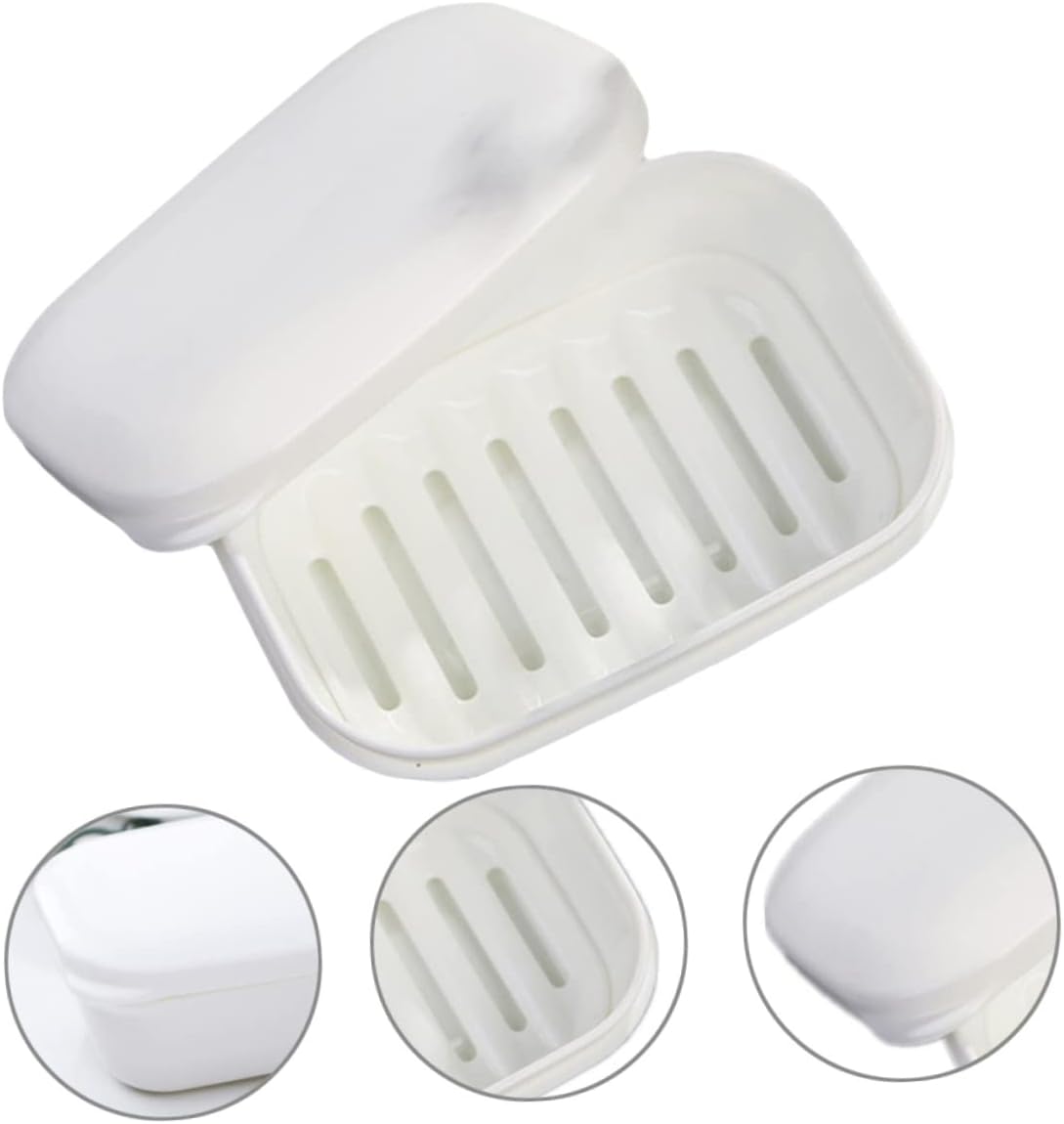 Set of 2 White Soap Dishes with Drain Rack