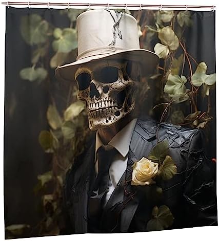 Black Suit Skull Shower Curtain Set with 12 Hooks 72x72in