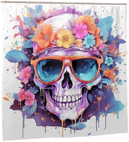 Boho Blue Flower Shower Curtain Set with 12 Hooks 72x72in 1