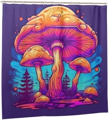 Trippy Mushroom Shower Curtain Set Red Blue Waterproof 72x72in