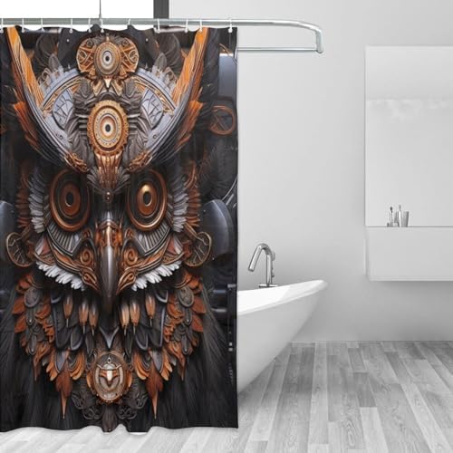 Mecha Owl Waterproof Shower Curtain Set with 12 Hooks 72x72in