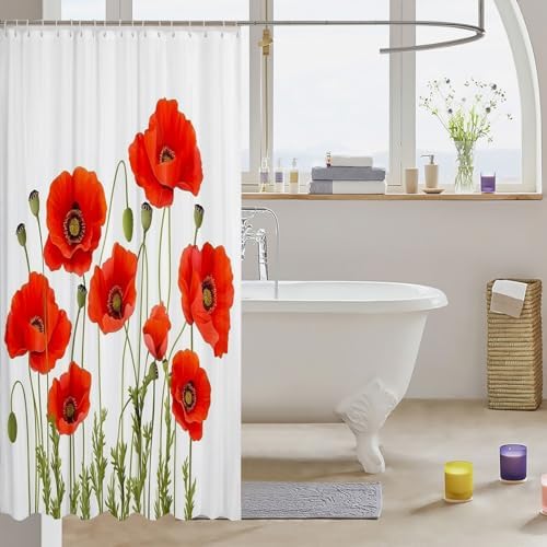 Feelyou Poppy Floral Shower Curtain Red 72x72
