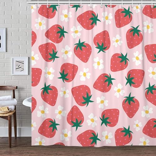 Cute Strawberry Shower Curtain Kids Girls Bathroom Decor