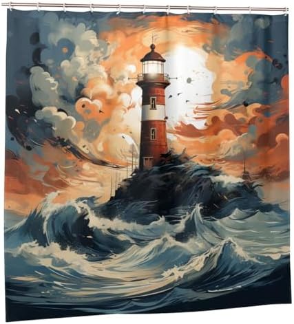 TIYAANDSY Lighthouse Shower Curtain Set 72x72in with 12 Hooks