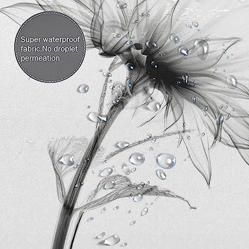 Abstract Flower Shower Curtain Set Black and White Boho Pattern 72x72in