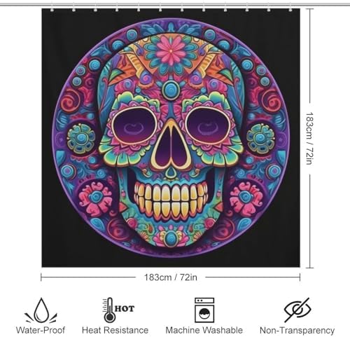 Red Blue Skull Shower Curtain Set with 12 Hooks 72x72in