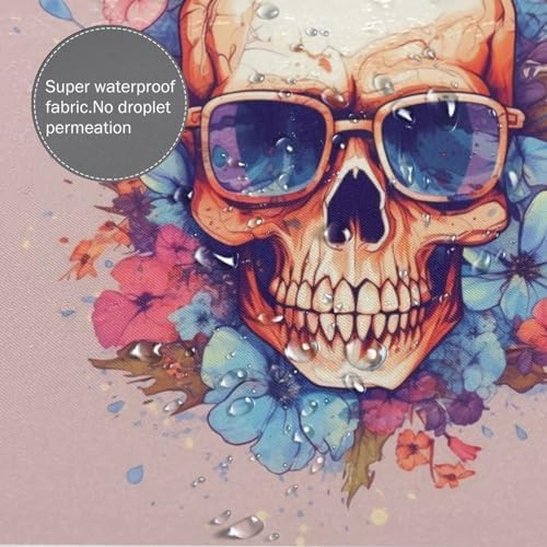 Boho Blue Flower Skull Shower Curtain Set with 12 Hooks
