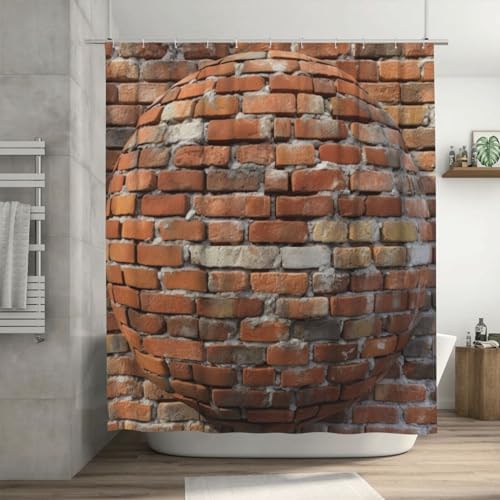 Red Brick Wall Pattern Shower Curtain Set with 12 Hooks 72x72in 1