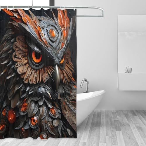Mecha Owl Shower Curtain Set with 12 Hooks 72x72in