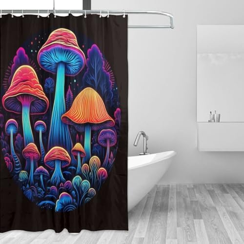 Trippy Mushroom Shower Curtain Set 72x72in with 12 Hooks