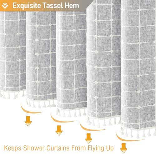 BTTN Boho Farmhouse Shower Curtain Set Gray 72x78 Inches