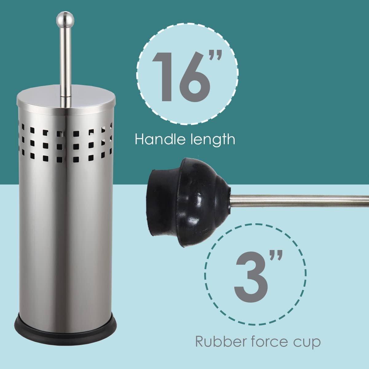 Home Basics Brushed Metal Toilet Plunger With Holder
