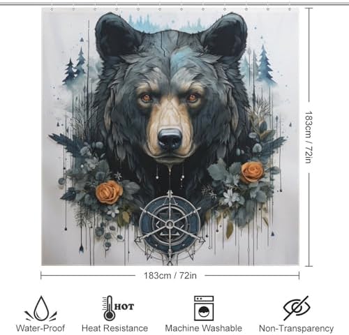 Black Bear Shower Curtain Set with 12 Hooks 72x72in YLATY7780