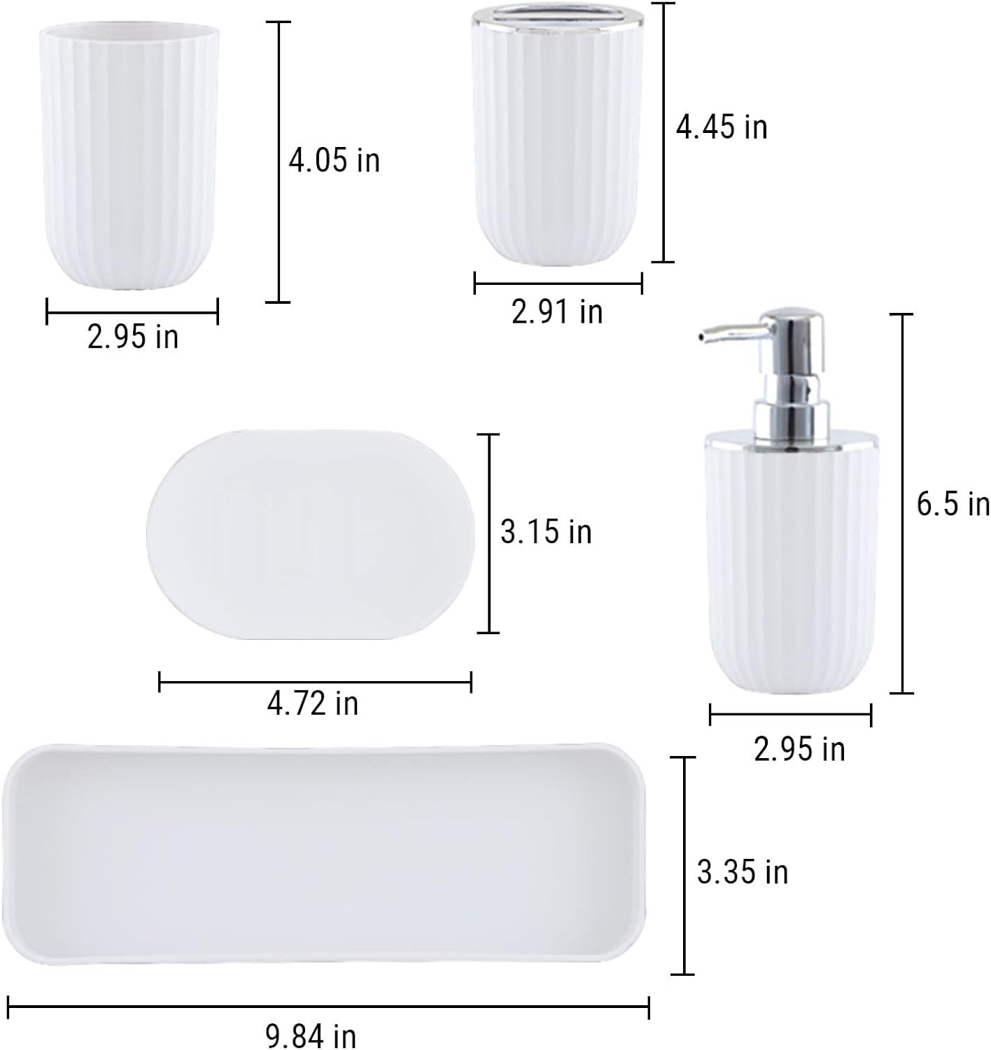 Bathroom Accessory Set with Soap Dispenser Toothbrush Cup Dish and Tray