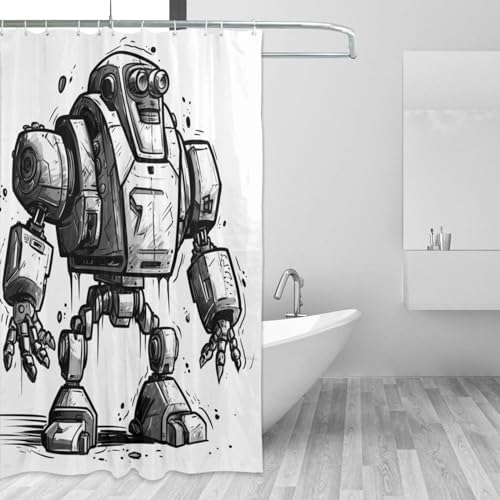TIYAANDSY Cartoon Robot Shower Curtain Set
