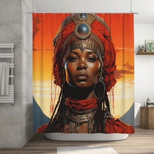 TIYAANDSY Boho Black Girl Shower Curtain Set with 12 Hooks 72x72in