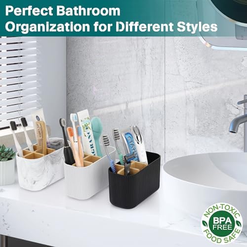 White Toothbrush Holder - Bamboo Toothbrush Organizer for Bathrooms
