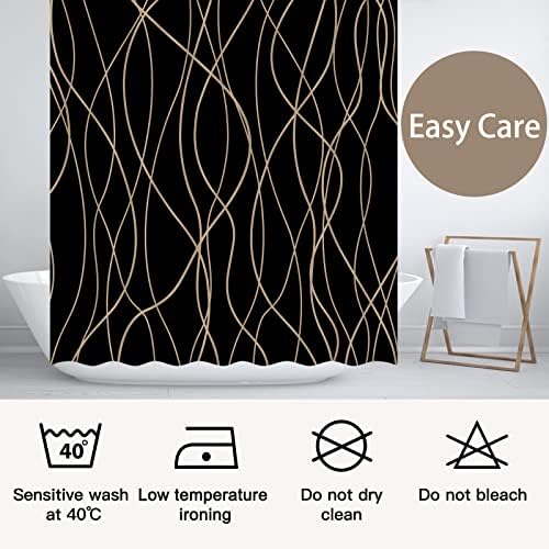 Punkray Wavy Line Polyester Shower Curtain with Hooks 72x72