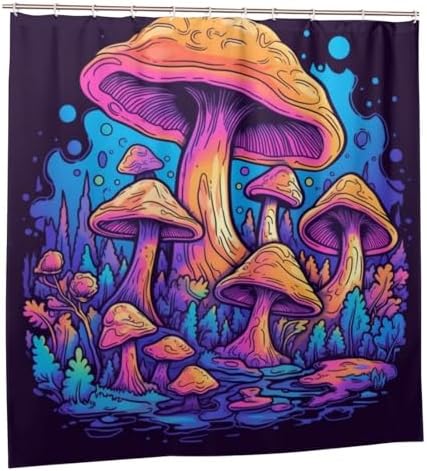 Trippy Mushroom Shower Curtain Set Red Blue Forest