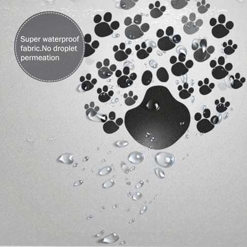 Black Paw Prints Shower Curtain Set with 12 Hooks 72x72in