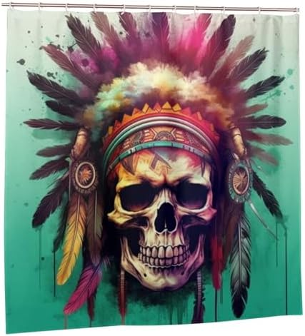 Red Feather Paint Spatter Boho Shower Curtain Set with 12 Hooks