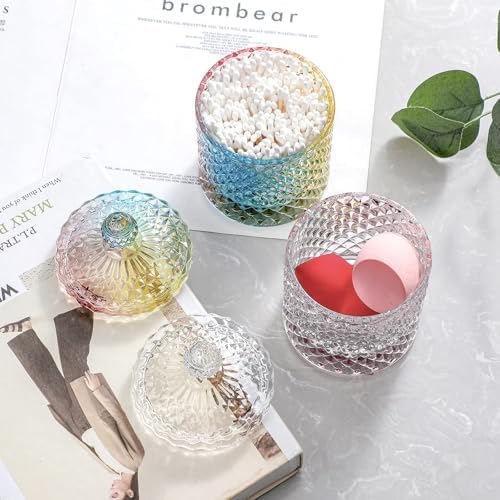 Rejomiik Q-Tip Holder Glass Jar with Lid 2 Pack Rainbow