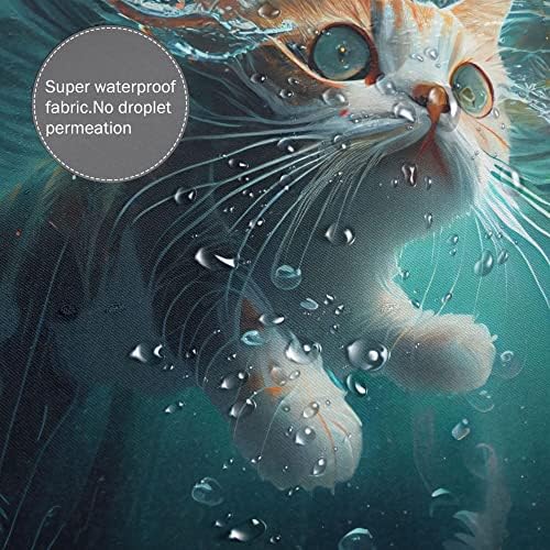 TIYAANDSY Underwater Cat Shower Curtain Set 72x72in with 12 Hooks