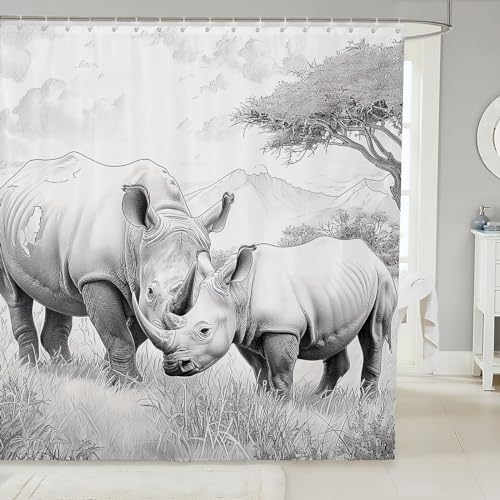 Erosebridal Rhino Kids Bathroom Shower Curtain Set