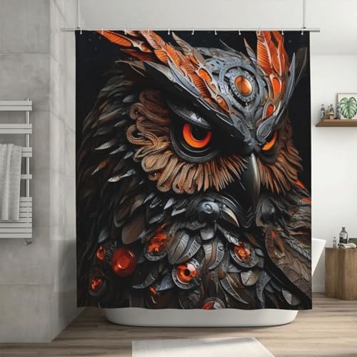 Mecha Owl Shower Curtain Set with 12 Hooks 72x72in