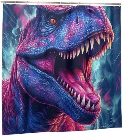 Roaring Dinosaur Waterproof Shower Curtain Set with 12 Hooks