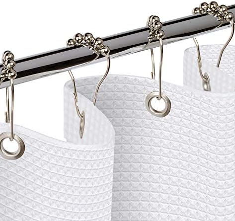 Waffle Fabric White Shower Curtain with Liner Set