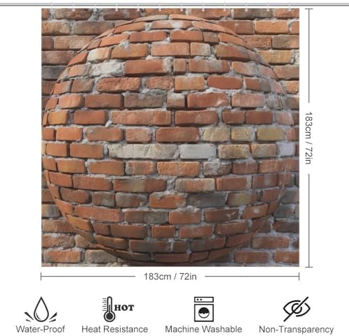 Red Brick Wall Pattern Shower Curtain Set with 12 Hooks 72x72in 1